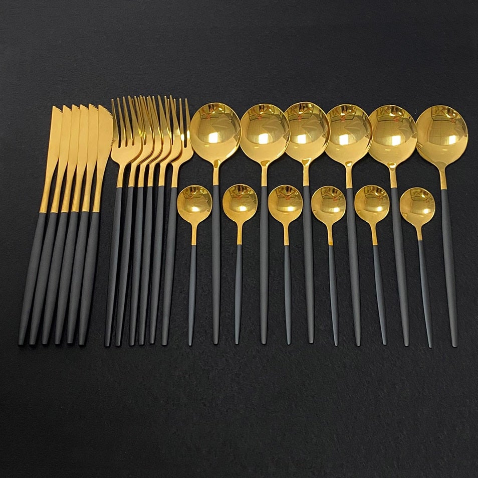 MAliben | Royalglimmer Gold Cutlery Set - Gold Cutlery Set For a Luxurious Table Decoration