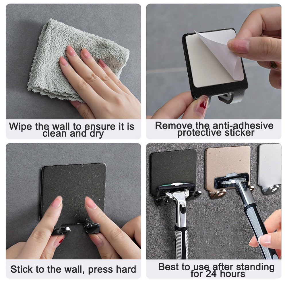 Maliben | Punch-free Razor Holder Storage Hook (1/2/3 Pieces) - Wall Mounted Men's Razor Shelf for the Bathroom