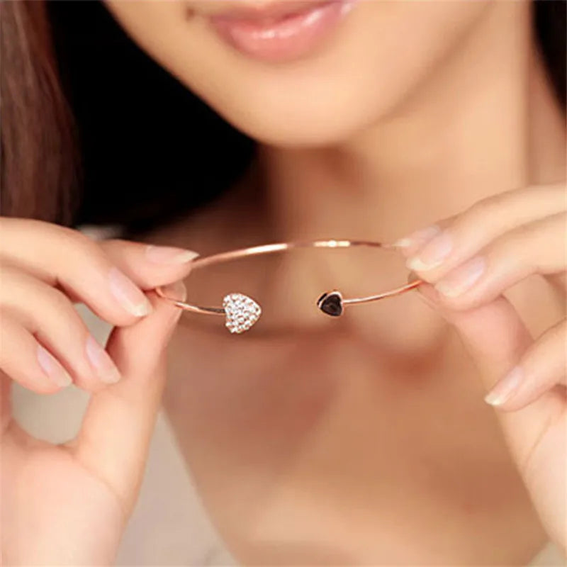 Maliben | Dainty Double Heart Bangle Bracelet