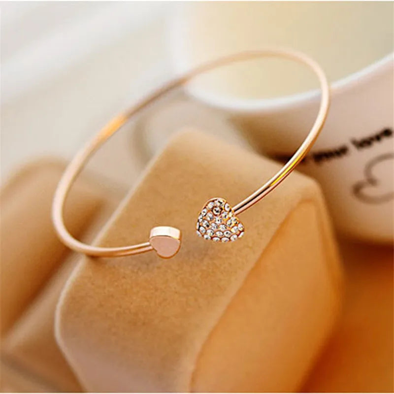 Maliben | Dainty Double Heart Bangle Bracelet