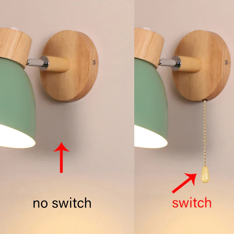 Maliben | Lumonord Macaron Wall Lamp | Wood & Metal | 90° Swiveling Lamp Head | Scandinavian Design | E27 Socket (Without Bulb)