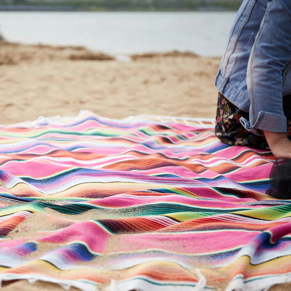 Maliben Boho Vibrant Mexican Serape Blanket