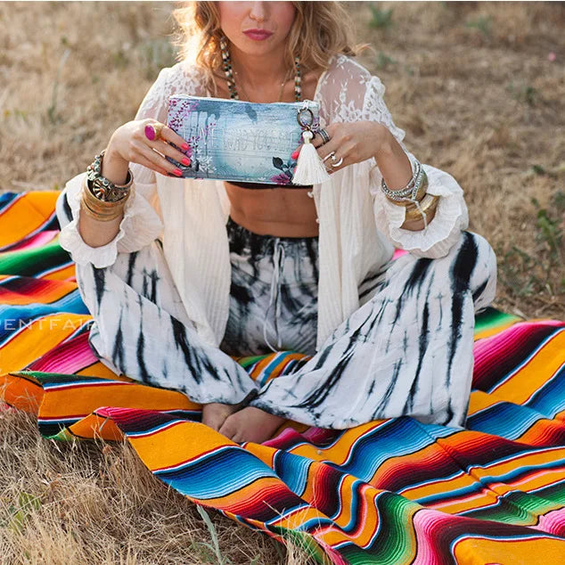 Maliben Boho Vibrant Mexican Serape Blanket