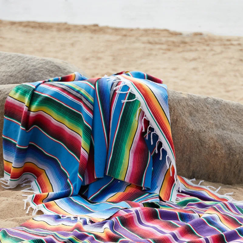 Maliben Boho Vibrant Mexican Serape Blanket