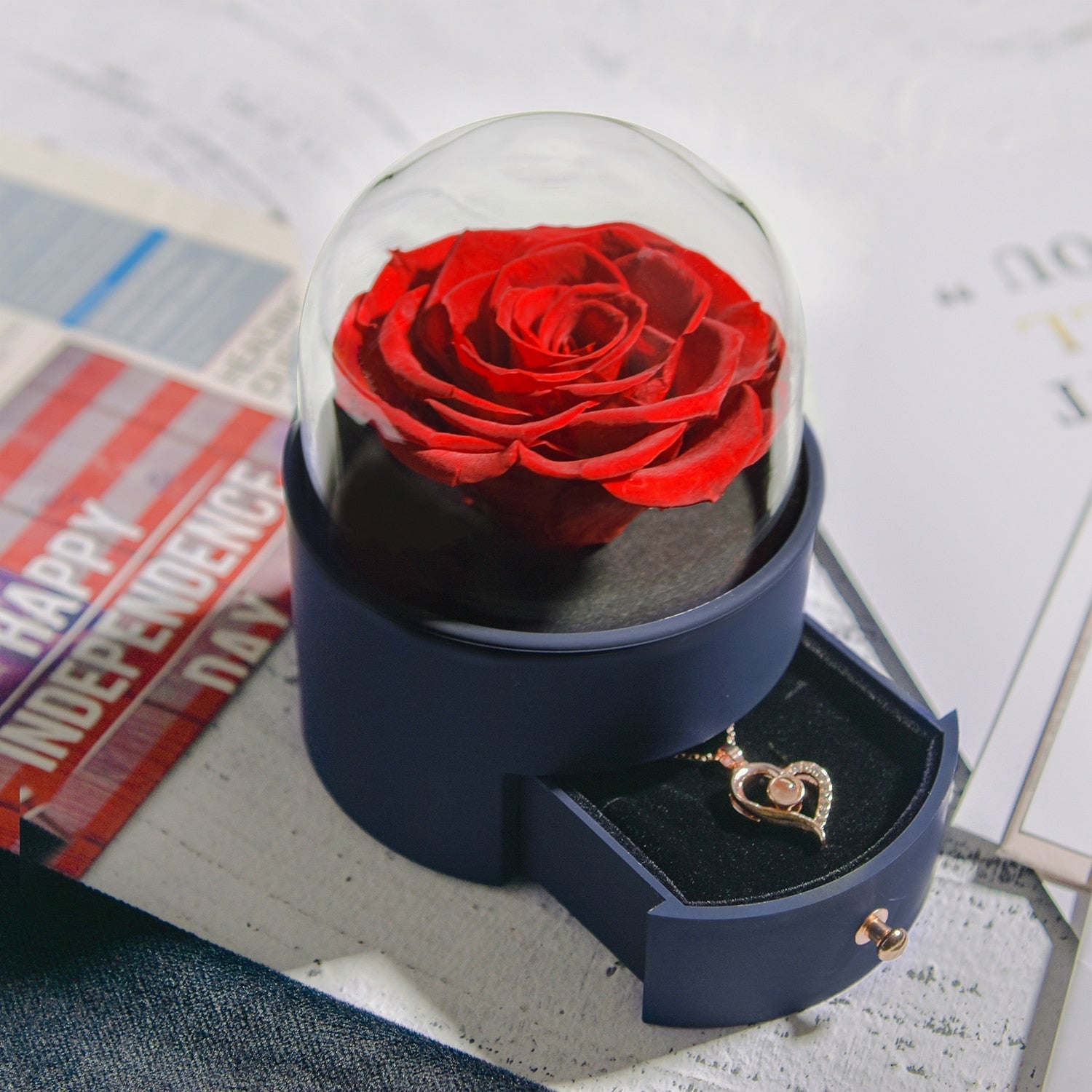 Maliben | Natural Eternal Rose Necklace Jewelry Box
