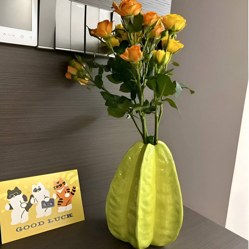 Maliben | Artisanal Ceramic Flower Vase In Starfruit Shape