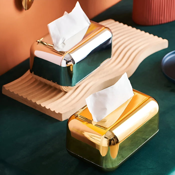 Maliben | Luxurell Tissue Box | Mirror-Gold Finish | High Gloss Design | Stylish & Neat