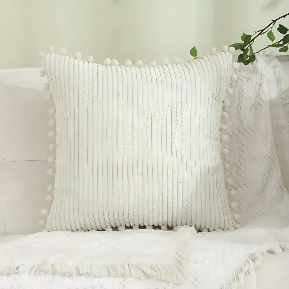 Maliben | Cotton Cushion Cover With Pom Poms