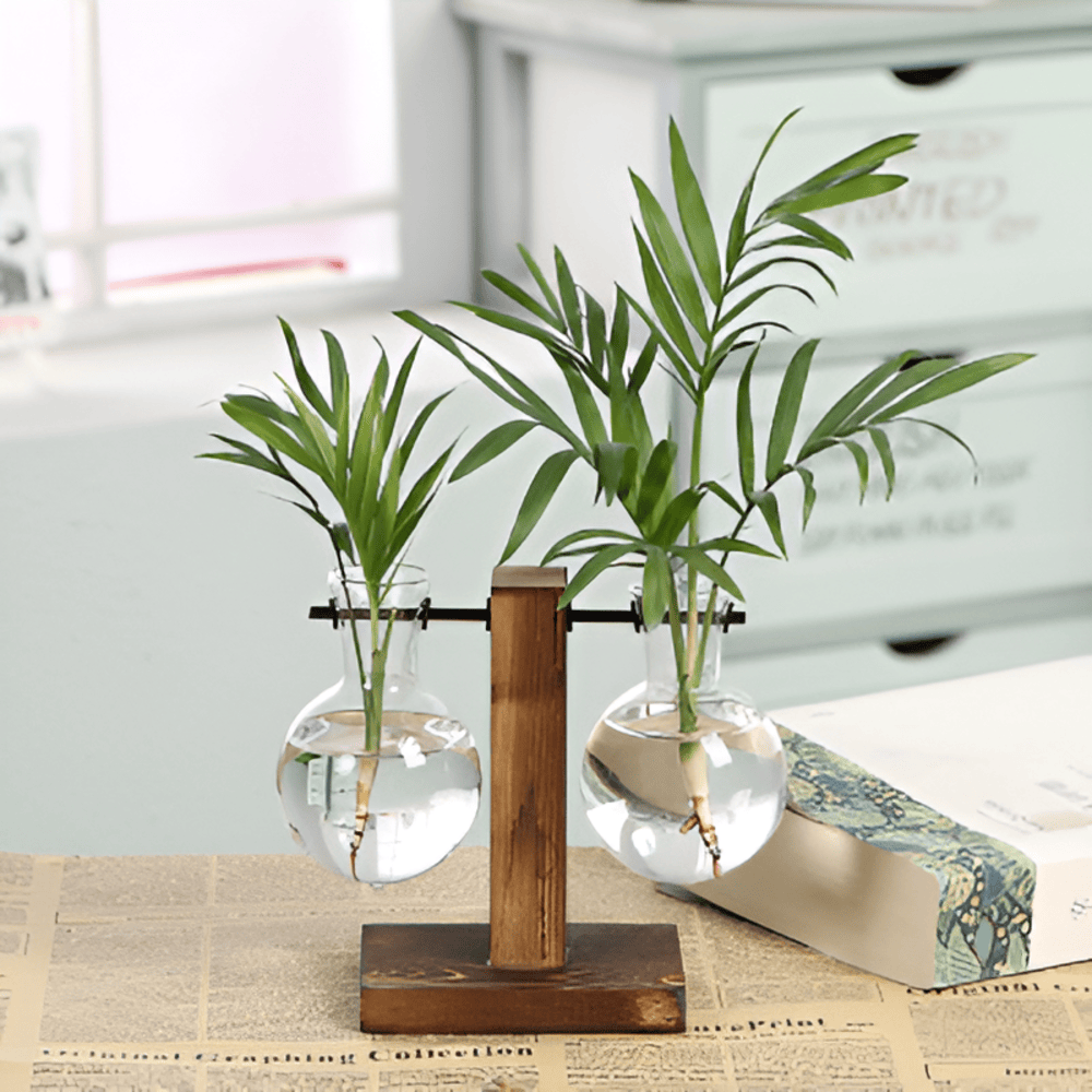Maliben | Rustic Wooden Hydroponic Plant Holder