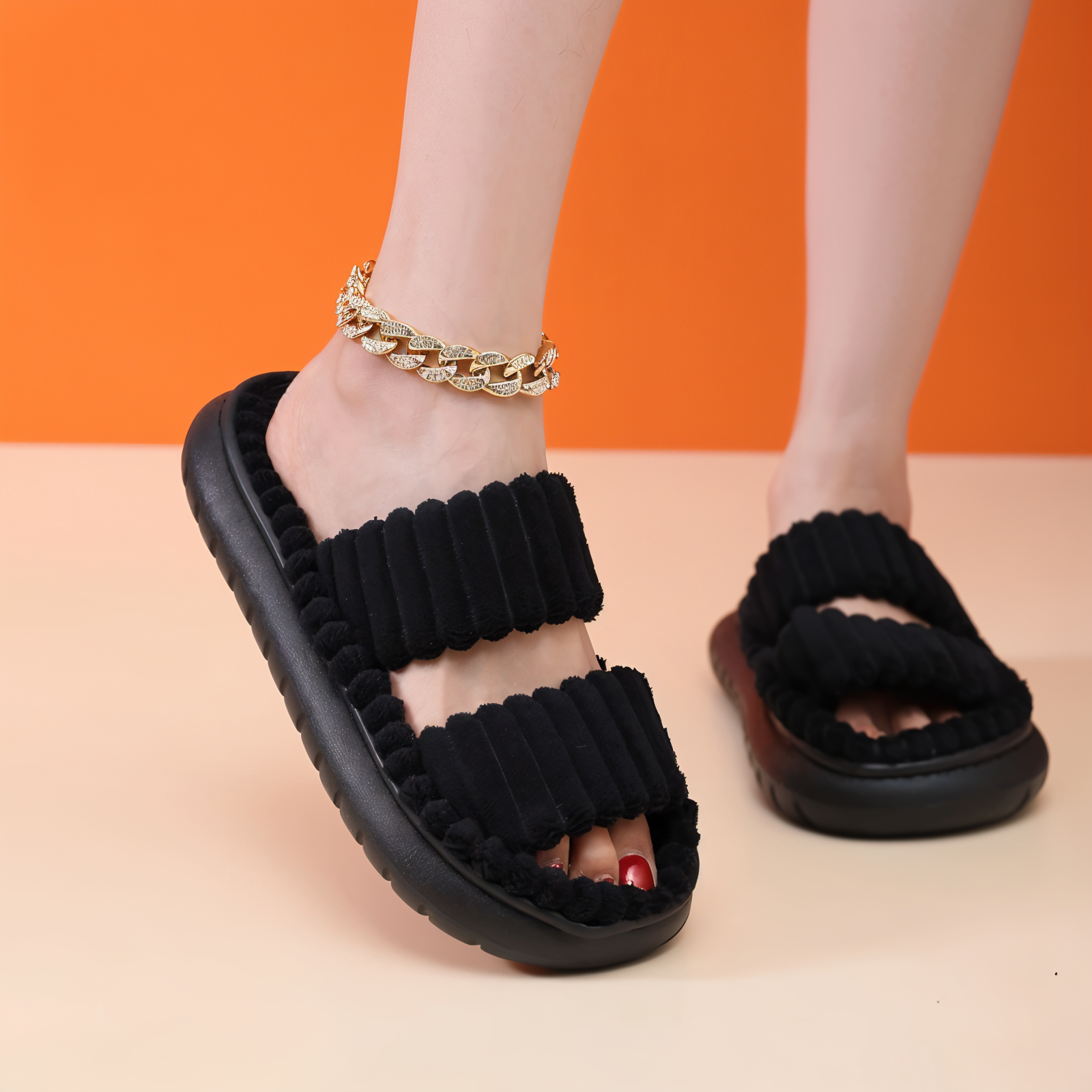 Maliben | Sofie - Lined slippers made of plush with cross band
