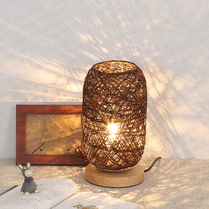 Maliben | Holzluma Led Table Lamp | Handmade From Wood & Rope | Warm White Light | For Bedroom & Living Room