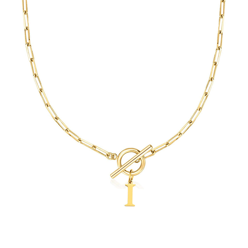 Maliben | Paperclip Letter Initial Circle Lock Clasp Necklace