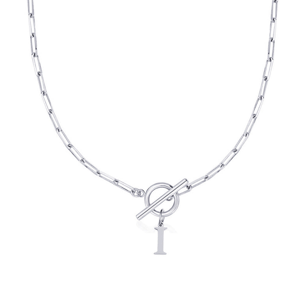 Maliben | Paperclip Letter Initial Circle Lock Clasp Necklace