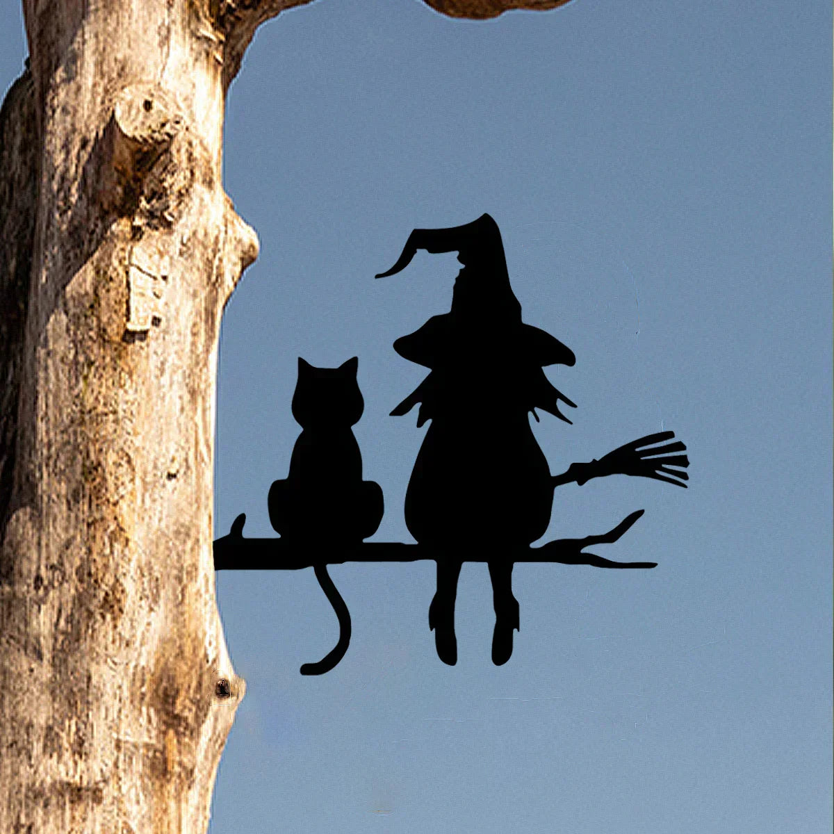Maliben | Metal art | Witch and cat garden decoration