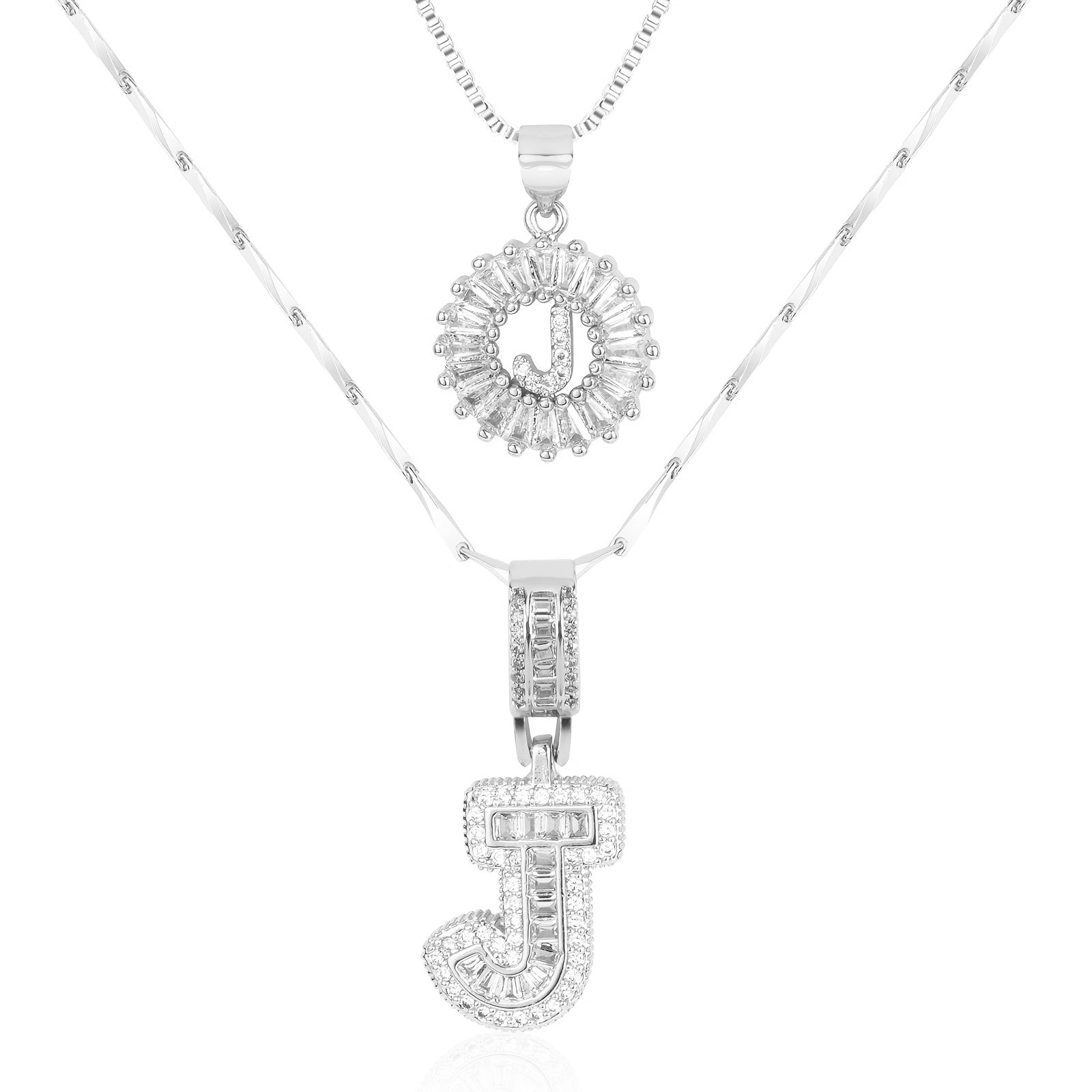 Maliben | 2pc 14k Diamond Letter Initial Necklaces