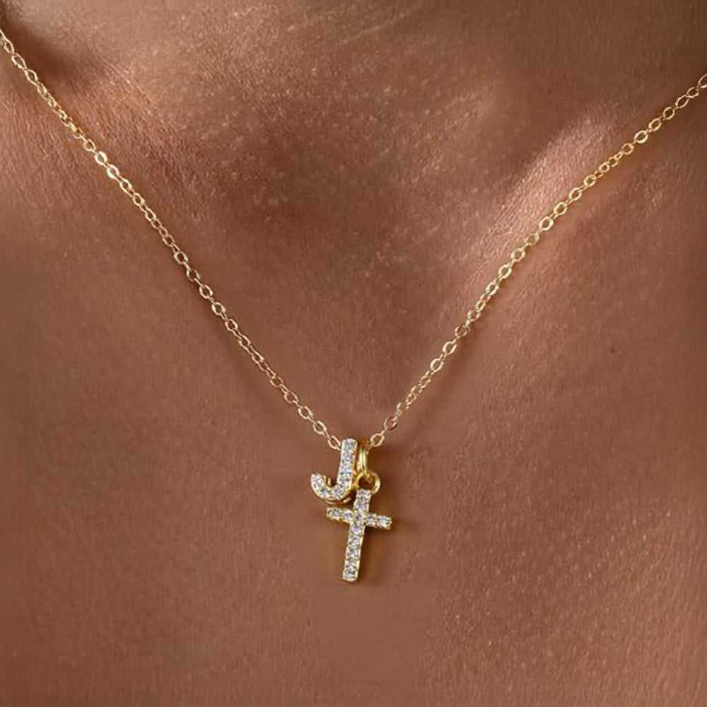 Maliben | Dainty Diamond Initial & Cross Necklace