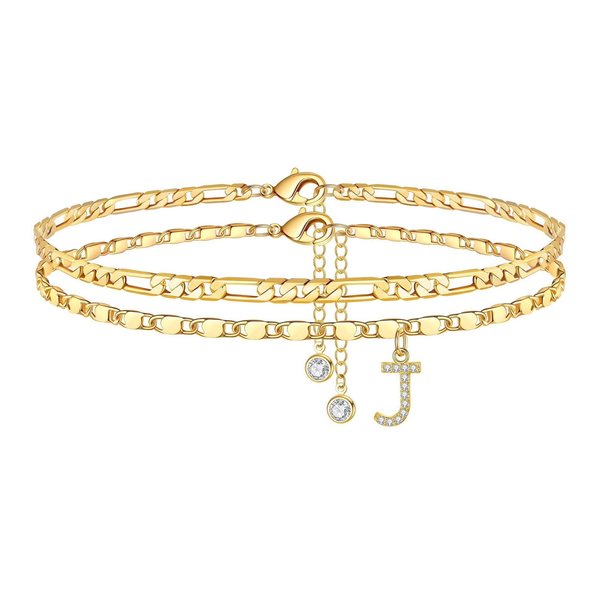 Maliben | 2pc 14k Diamond Letter Initial Anklet