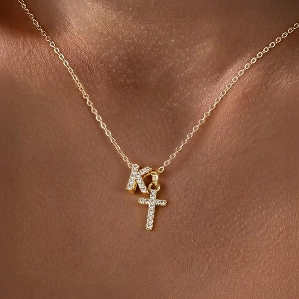 Maliben | Dainty Diamond Initial & Cross Necklace
