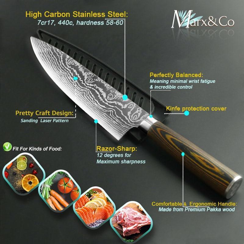 Maliben | Santoku Japanese Professional Chef Knife 8 Inch High Carbon Stainless Steel