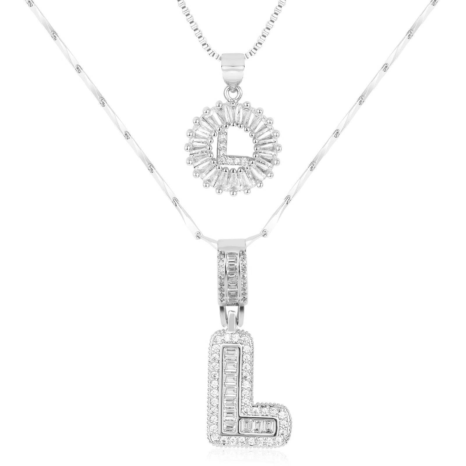 Maliben | 2pc 14k Diamond Letter Initial Necklaces