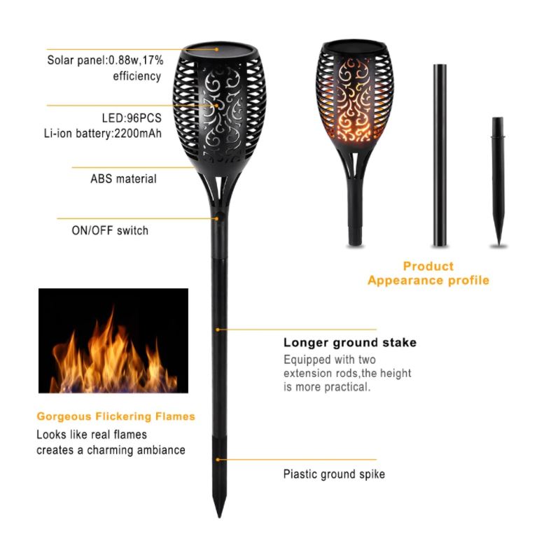 Maliben | Led Solar Garden Torches Deluxe 96 Led (4 Pieces)