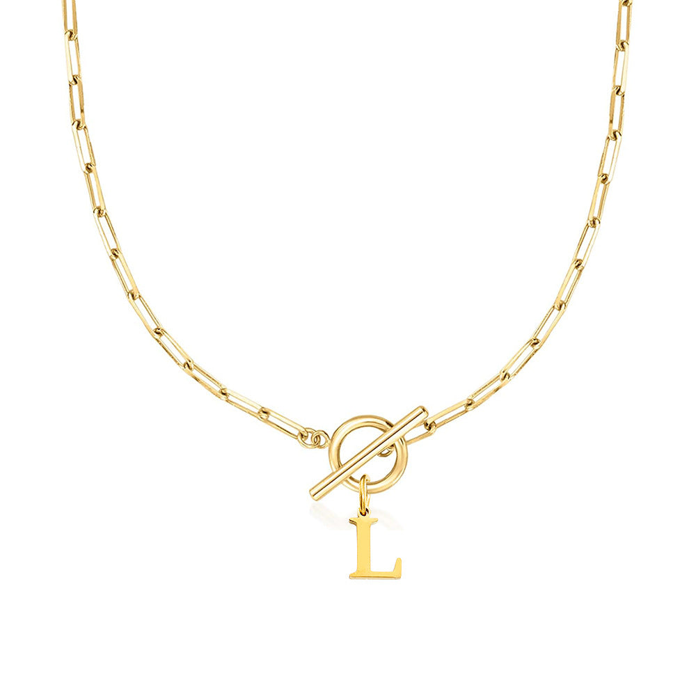 Maliben | Paperclip Letter Initial Circle Lock Clasp Necklace