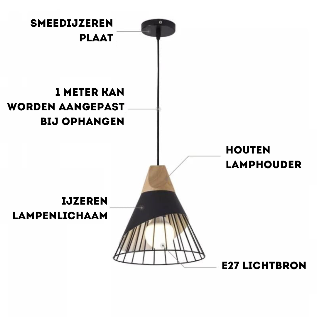 Maliben | Modern Industrial Pendant Light In Scandinavian Style – Wood & Metal