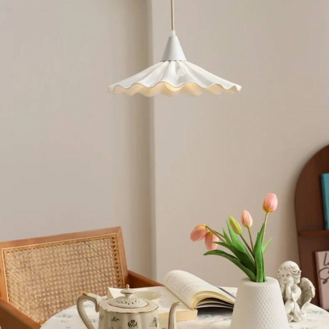 Maliben | Modern White Ceramic Pendant Lamp With Unique Ribbed Design