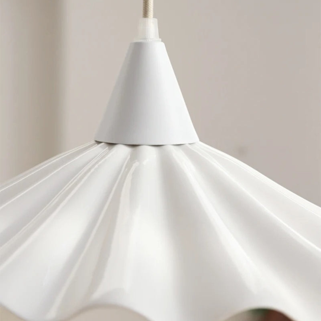 Maliben | Modern White Ceramic Pendant Lamp With Unique Ribbed Design