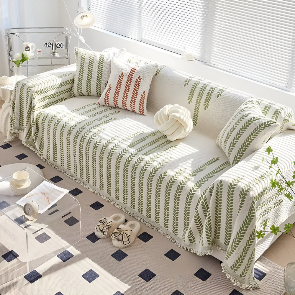 Maliben | Leaf Fringed Lace Sofa Cover