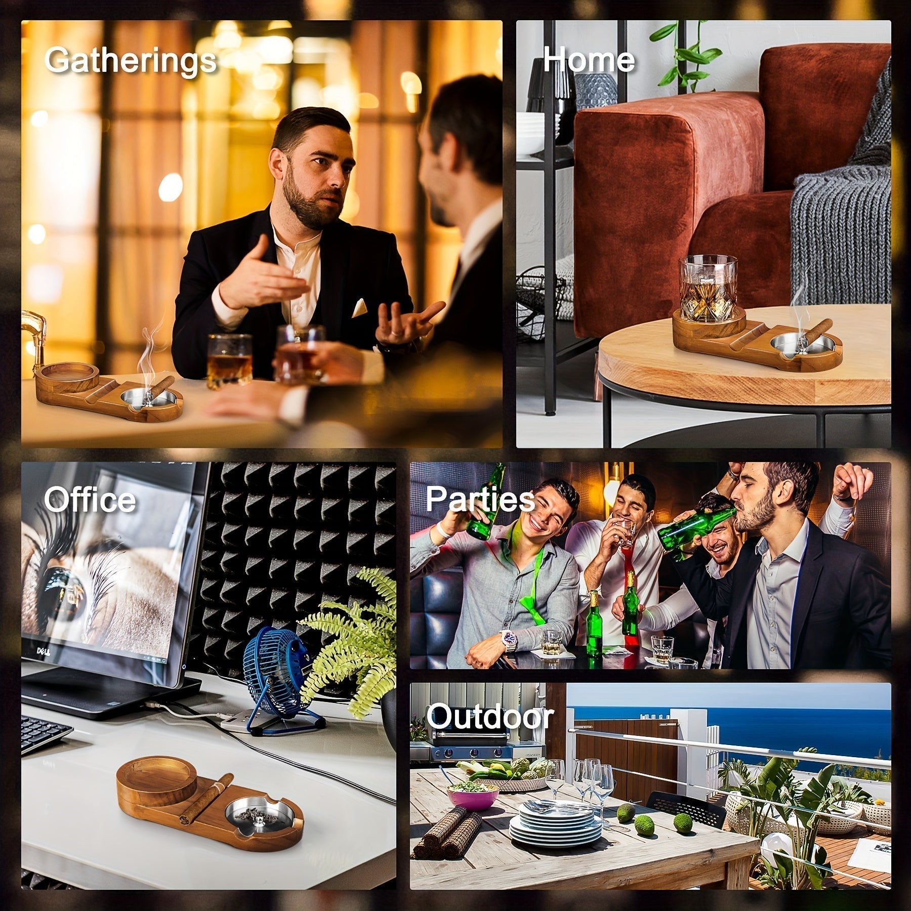 Maliben | Cigaroak Ashtray With Whiskey Holder – Luxury Wooden Tray For Cigar Lovers