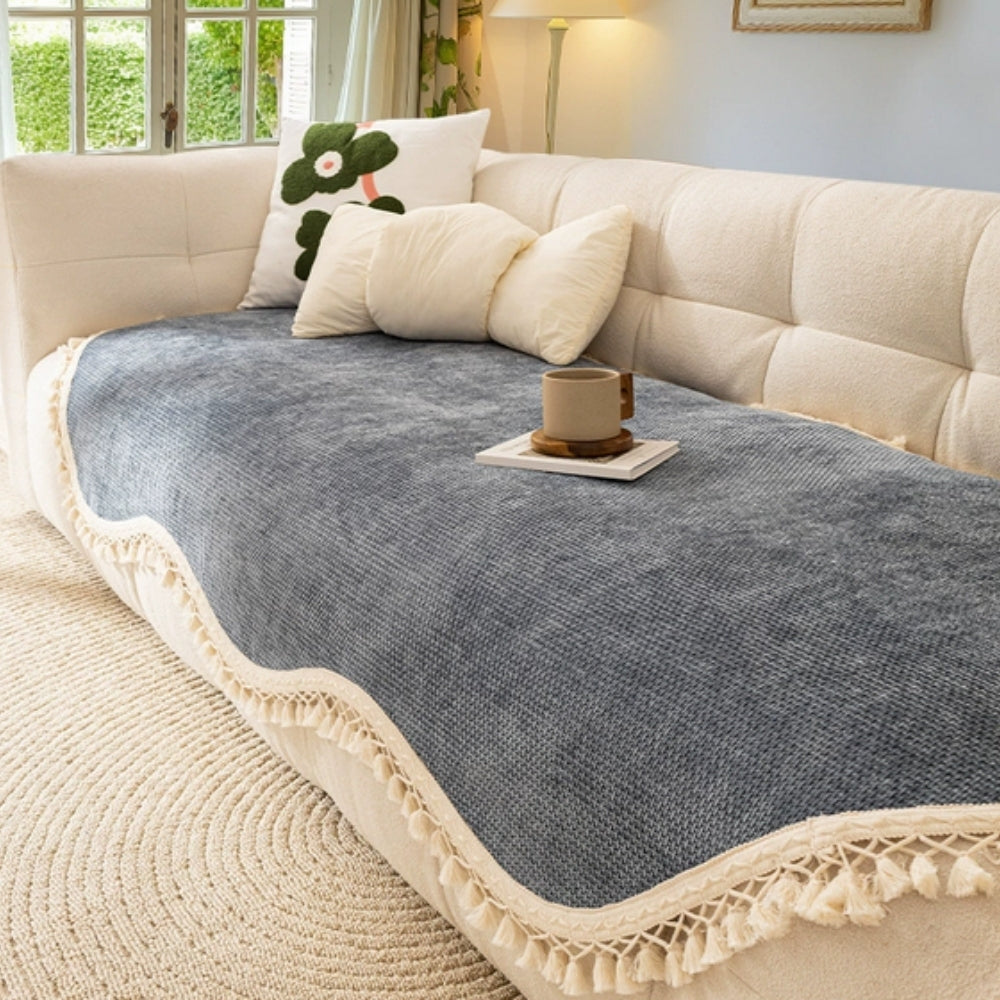 Maliben | Luxury Chenille Woven Texture Tassel Sofa Cover