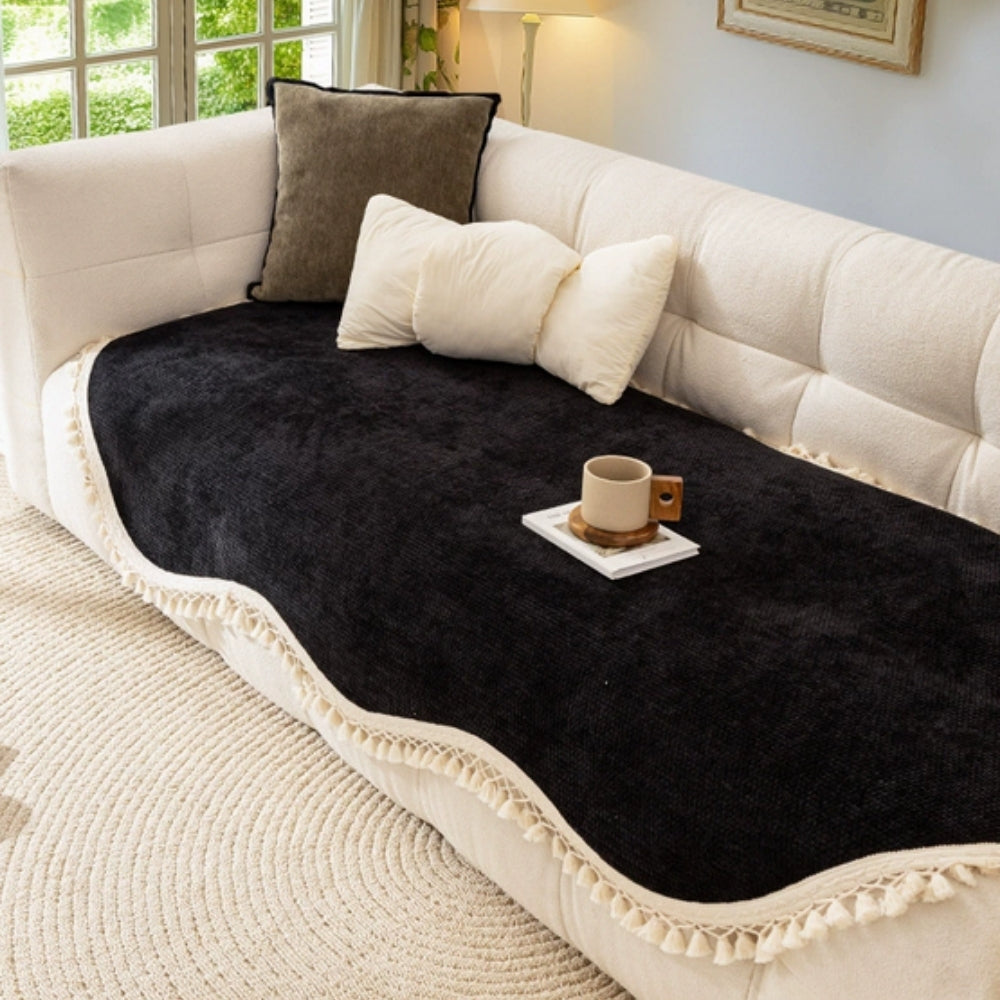 Maliben | Luxury Chenille Woven Texture Tassel Sofa Cover