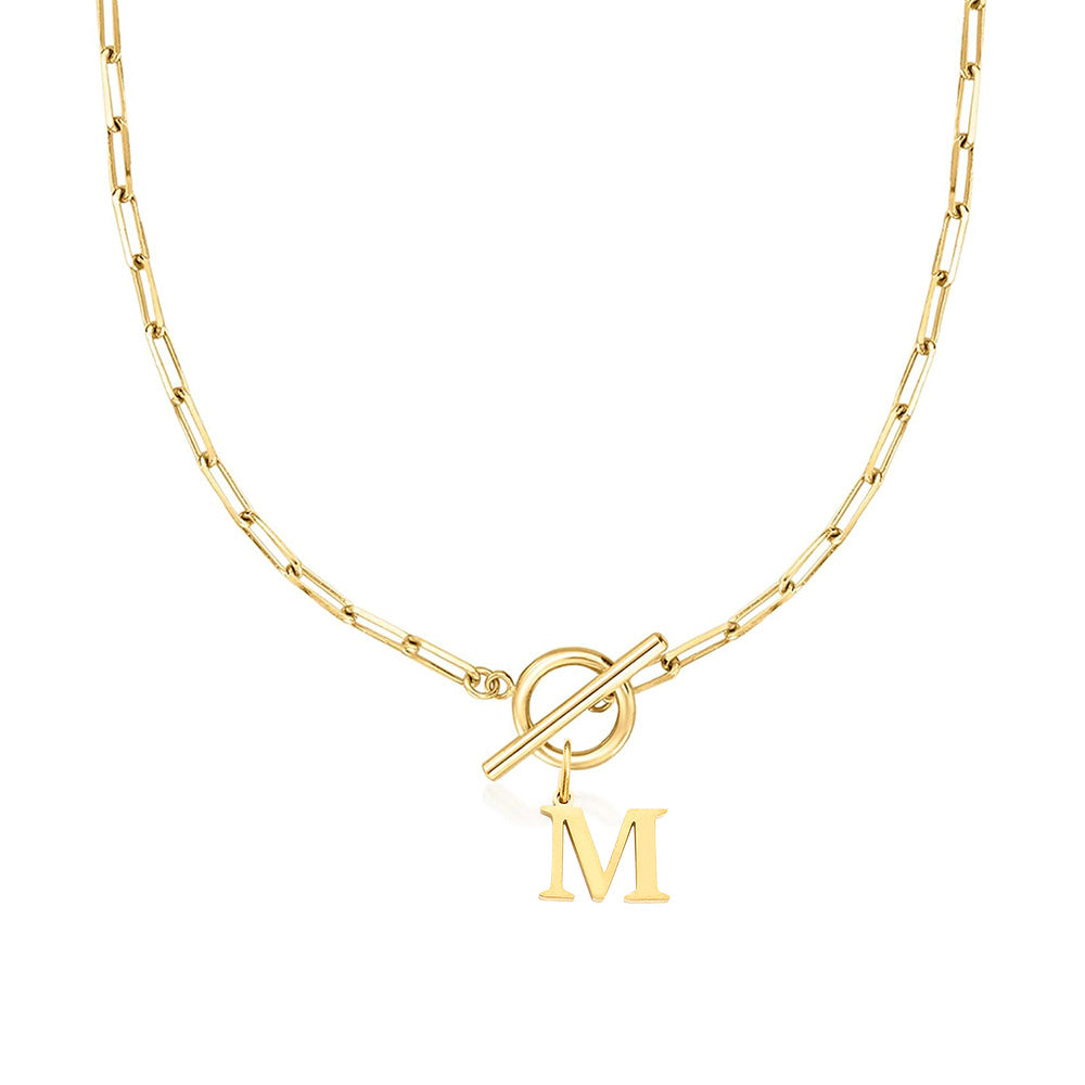 Maliben | Paperclip Letter Initial Circle Lock Clasp Necklace