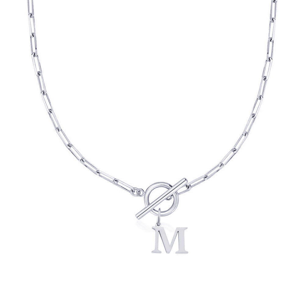 Maliben | Paperclip Letter Initial Circle Lock Clasp Necklace
