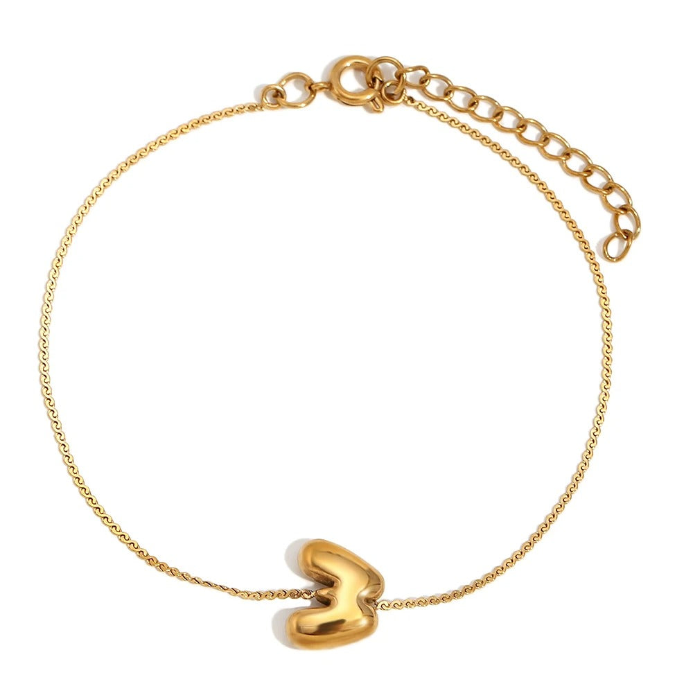Maliben | Dainty Bubble Letter Initial Bracelet