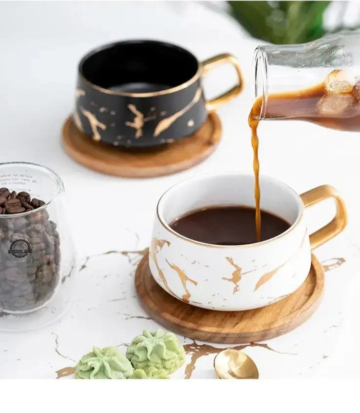 Maliben | Marble Pattern Coffee Mug with Gold Decoration