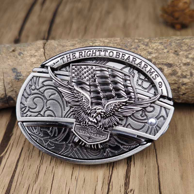Maliben Cowboy Belt Buckle — Oval Metal with Hidden EDC Tool