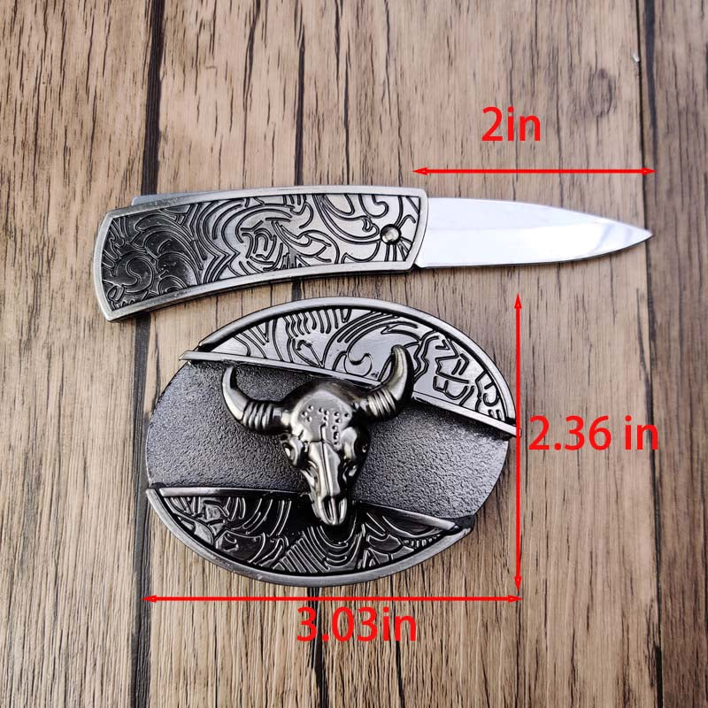 Maliben Cowboy Belt Buckle — Oval Metal with Hidden EDC Tool