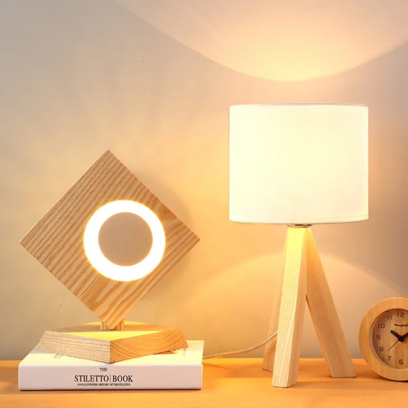 Maliben | Wood Opaline - Modern Wooden Tripod Table Lamp