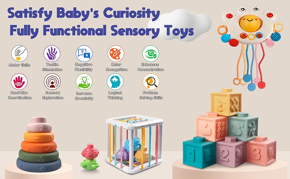Maliben | TInysense | Montessori Baby Toy Set 4-in-1 For Sensory Development - Safe Bpa-Free Material For Children