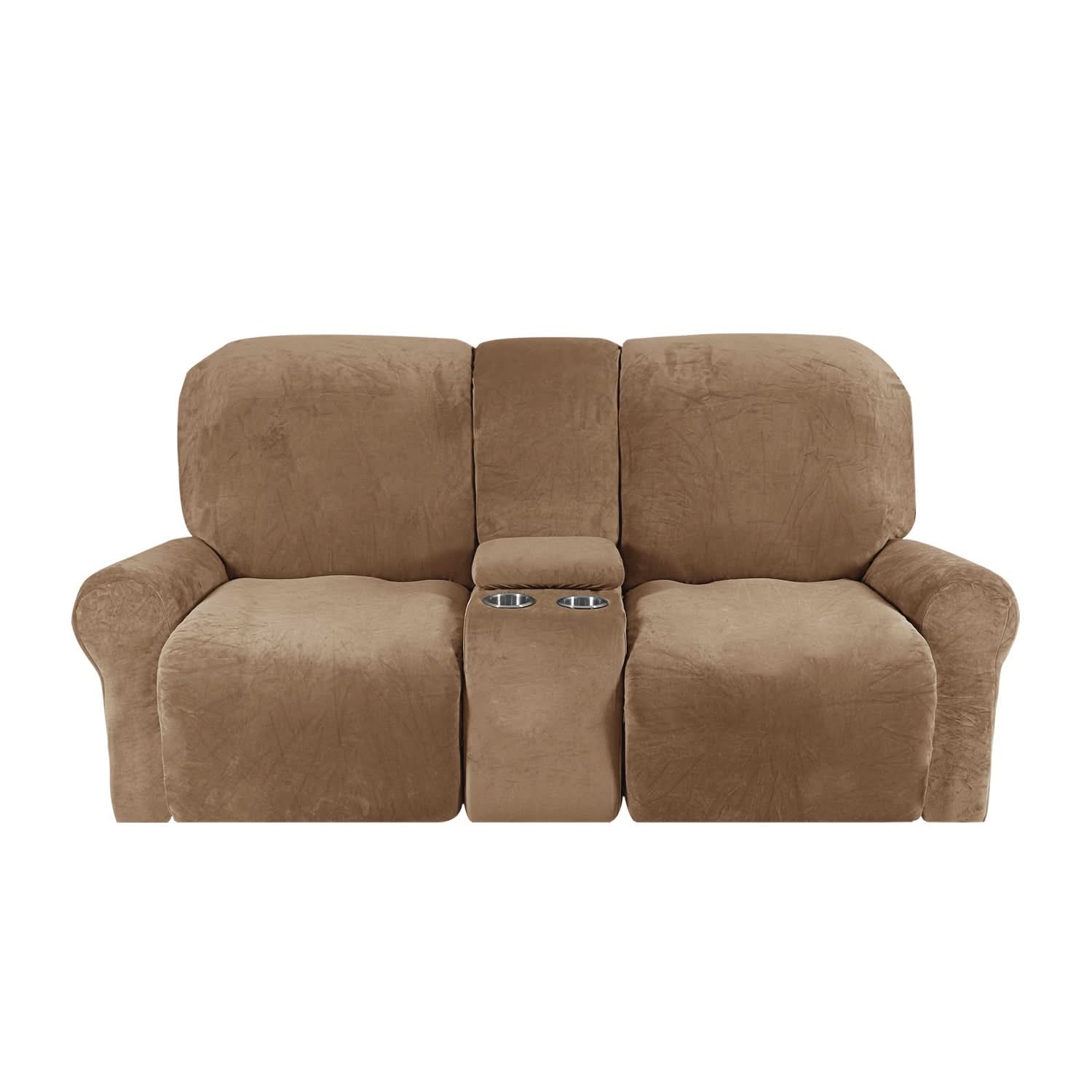 Maliben | 2-Seater Recliner Sofa Cover with Cup Holders – Velvet Plush