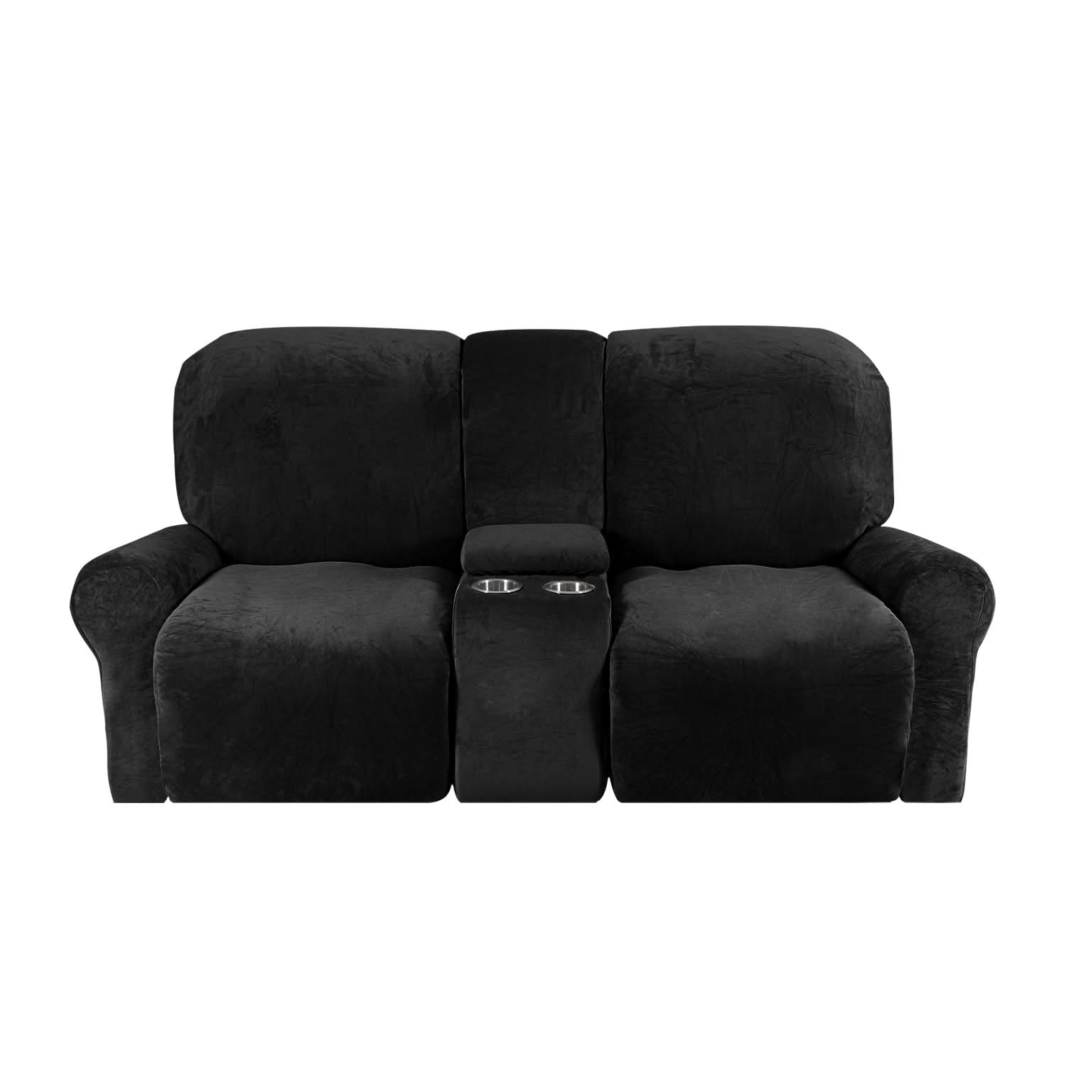 Maliben | 2-Seater Recliner Sofa Cover with Cup Holders – Velvet Plush