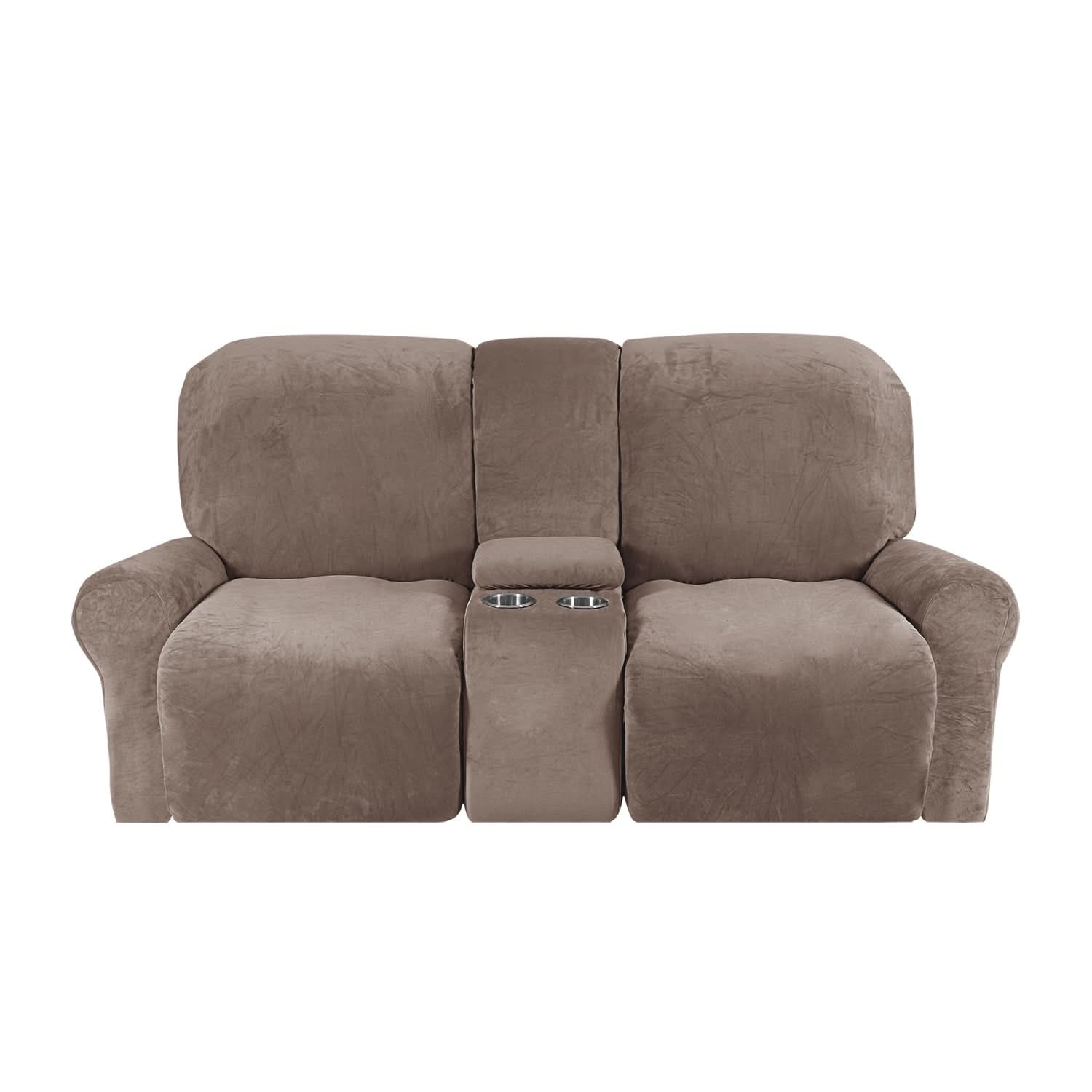 Maliben | 2-Seater Recliner Sofa Cover with Cup Holders – Velvet Plush