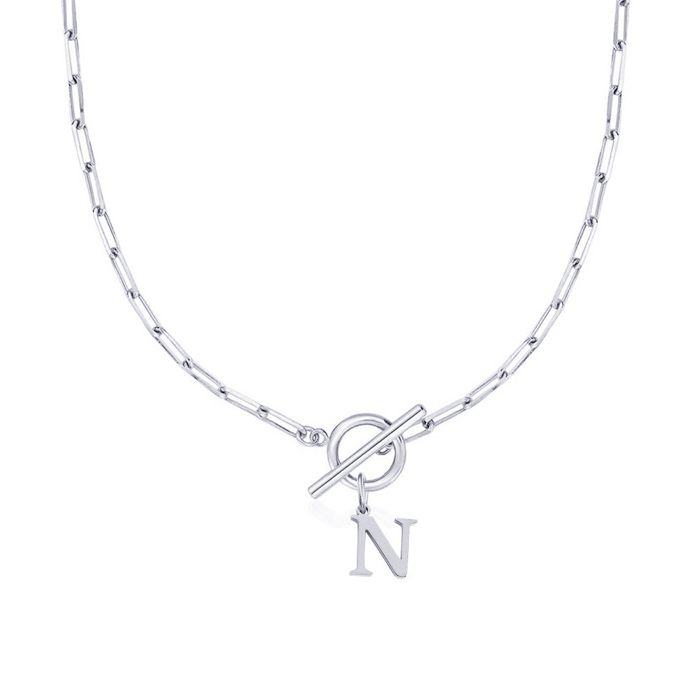 Maliben | Paperclip Letter Initial Circle Lock Clasp Necklace