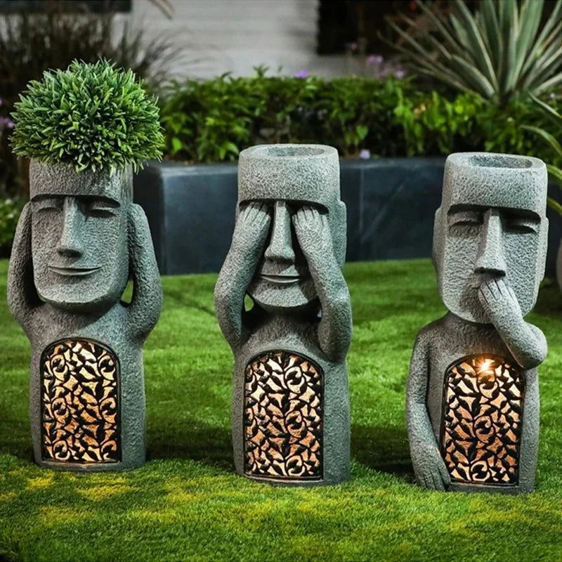 Maliben | Easter Island Flower Pot Statue With Led Light - Moaiglow