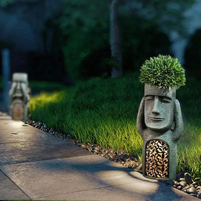 Maliben | Easter Island Flower Pot Statue With Led Light - Moaiglow