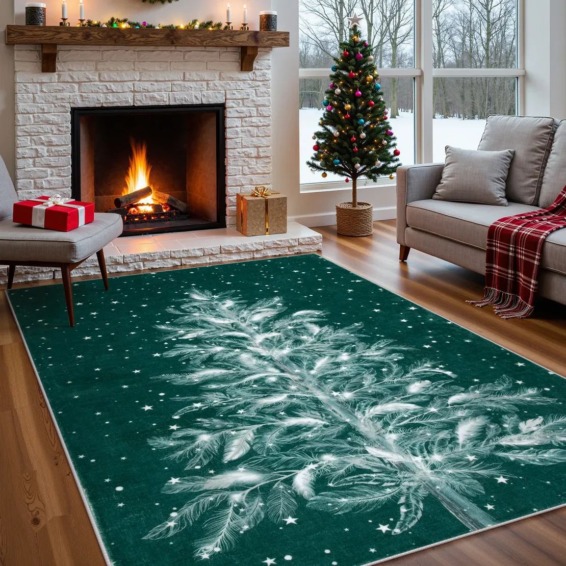 Maliben | Christmas Rug - Crystal Velvet Living Room Bedroom Non-Slip And Stain-Resistant Rug