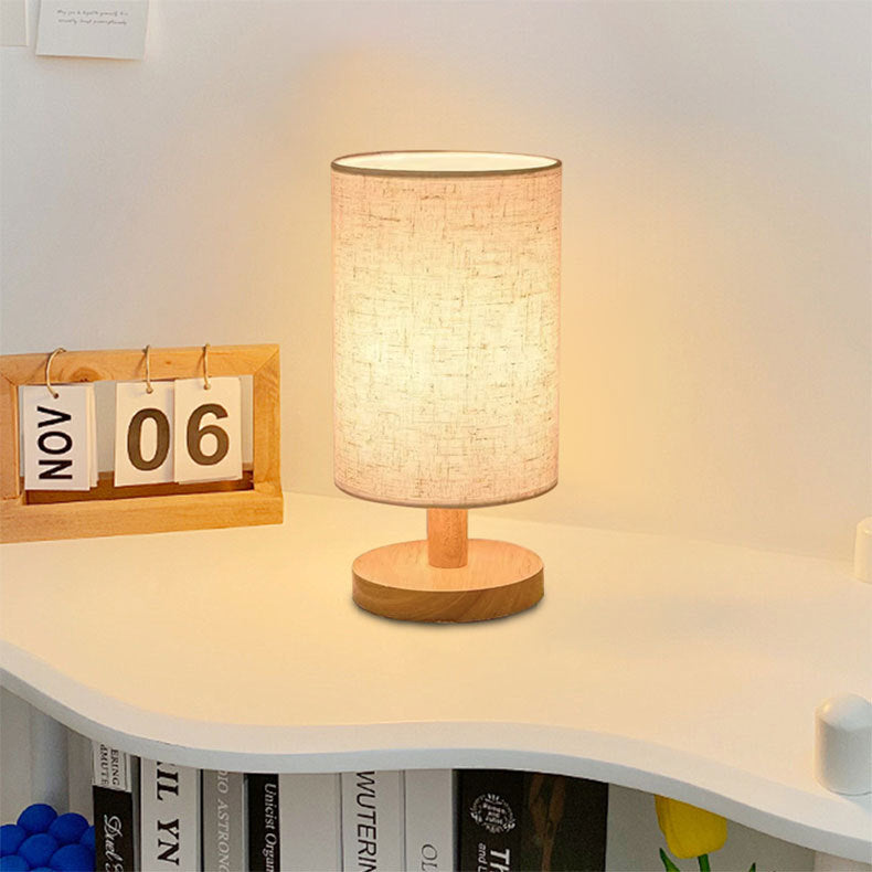 Usb Solid Wood Fabric Table Lamp