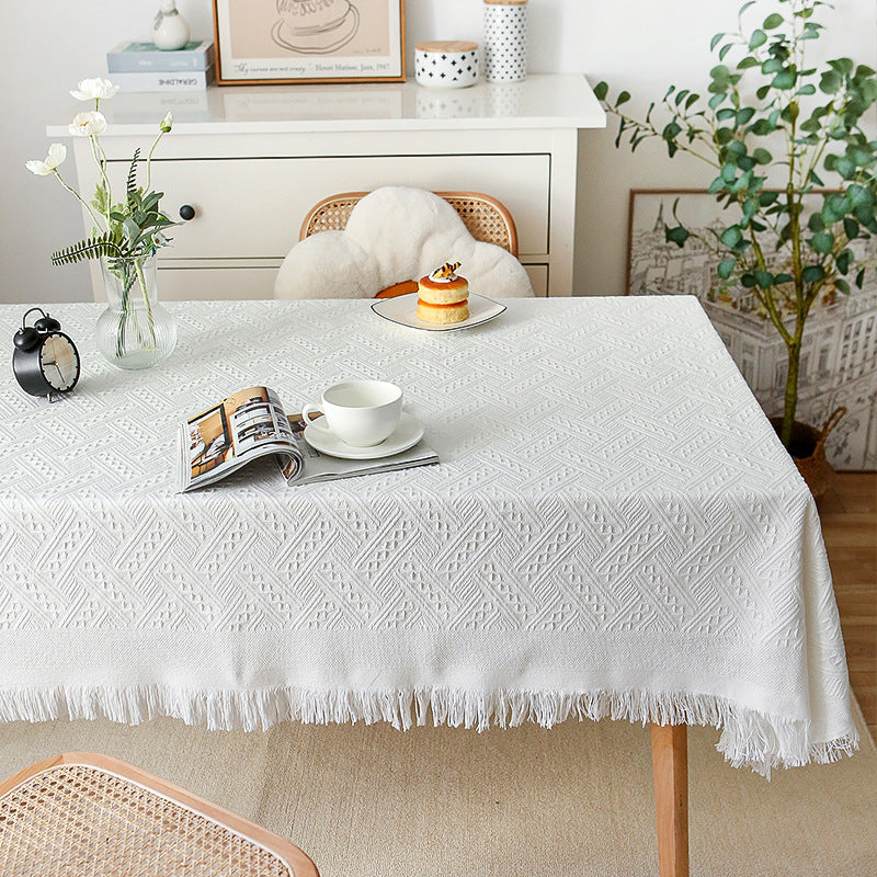 Maliben | Waffle Modern Tablecloth, Knitted Fabric Lace Coffee Cloth, Round Tablecloth, Rectangular Tablecloth